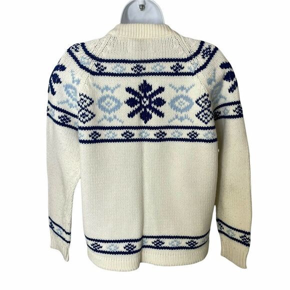VINTAGE 70s Campus Shop May Co LA Fair Isle Knit Cardigan Snowflake - Acrylic - Picture 3 of 6